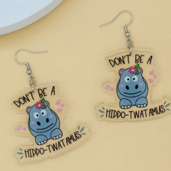 NWT inappropriate hippo acrylic earrings. - Picture 4 of 4